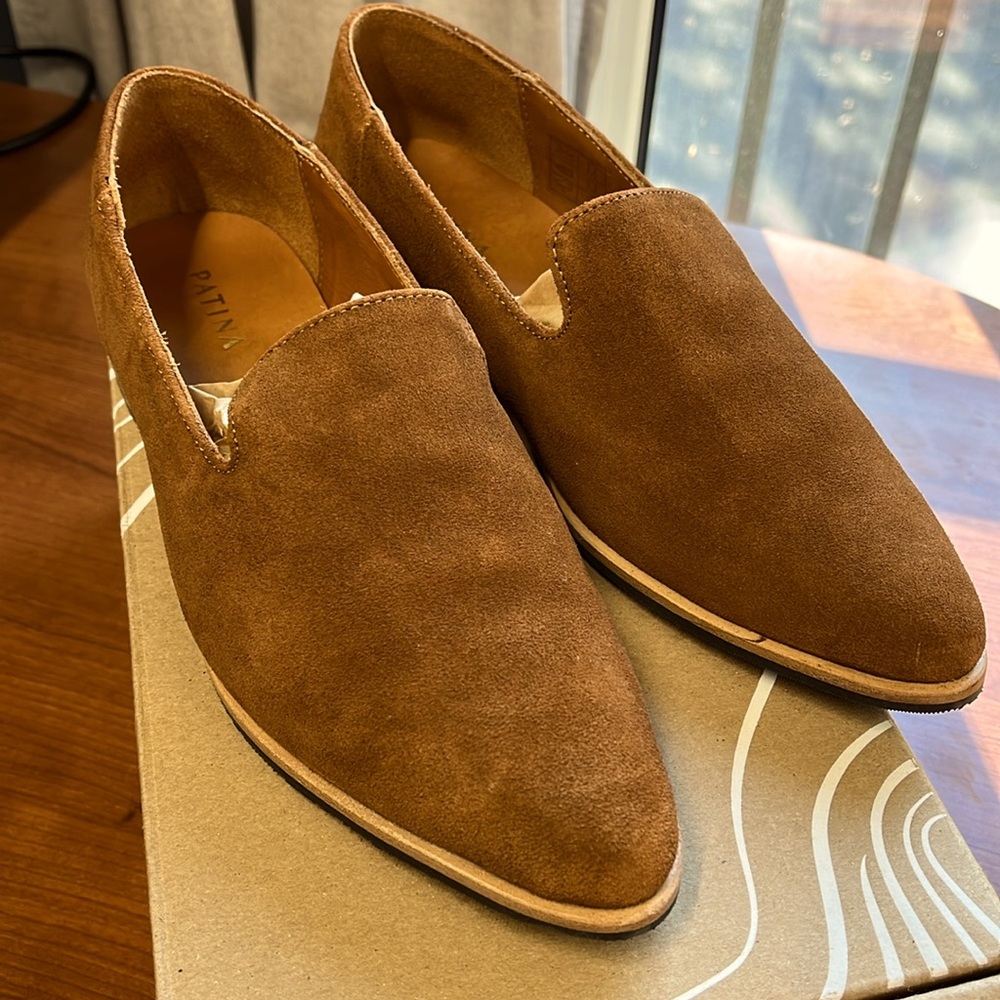 NIB Portland Leather Patina Toffee Suede Pointed Flat Size 8